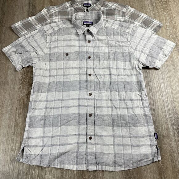 Lot Of 2 Patagonia Plaid Short Sleeve Shirts Hemp Blend + A/C Yarn Dye Men’s L - Picture 2 of 16